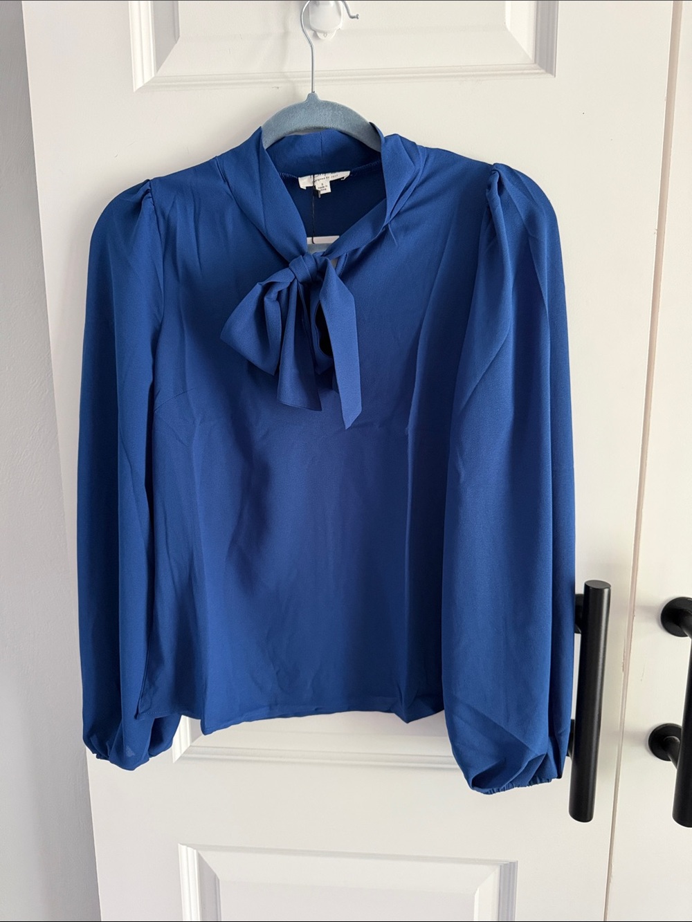Women's Blue Tie-Neck Blouse - Picture 3 of 7